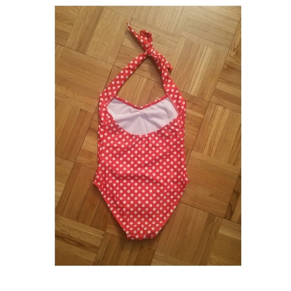 Girl Swimsuit, One Piece Polka Dot Halter, Red - Picture 4 of 5